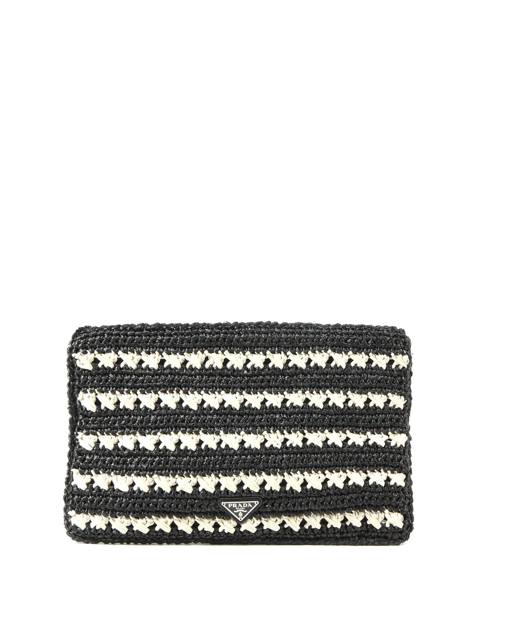 Prada Black/Cream Woven Straw Pouch