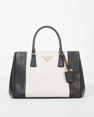 Prada Black/White Saffiano Leather Double Zip Galleria Tote Medium Bag