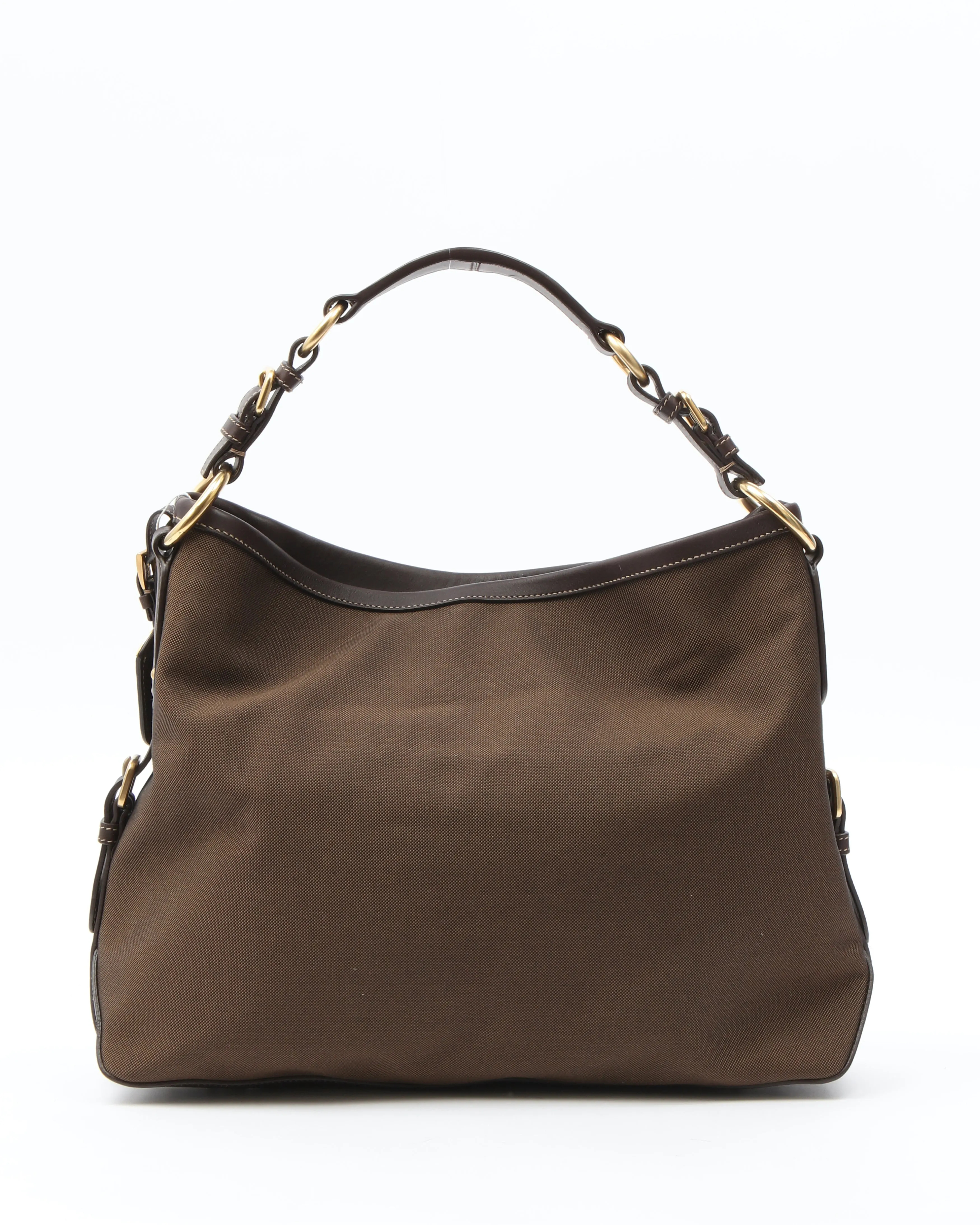 Prada Brown Canvas Canapa Hobo Shoulder Bag