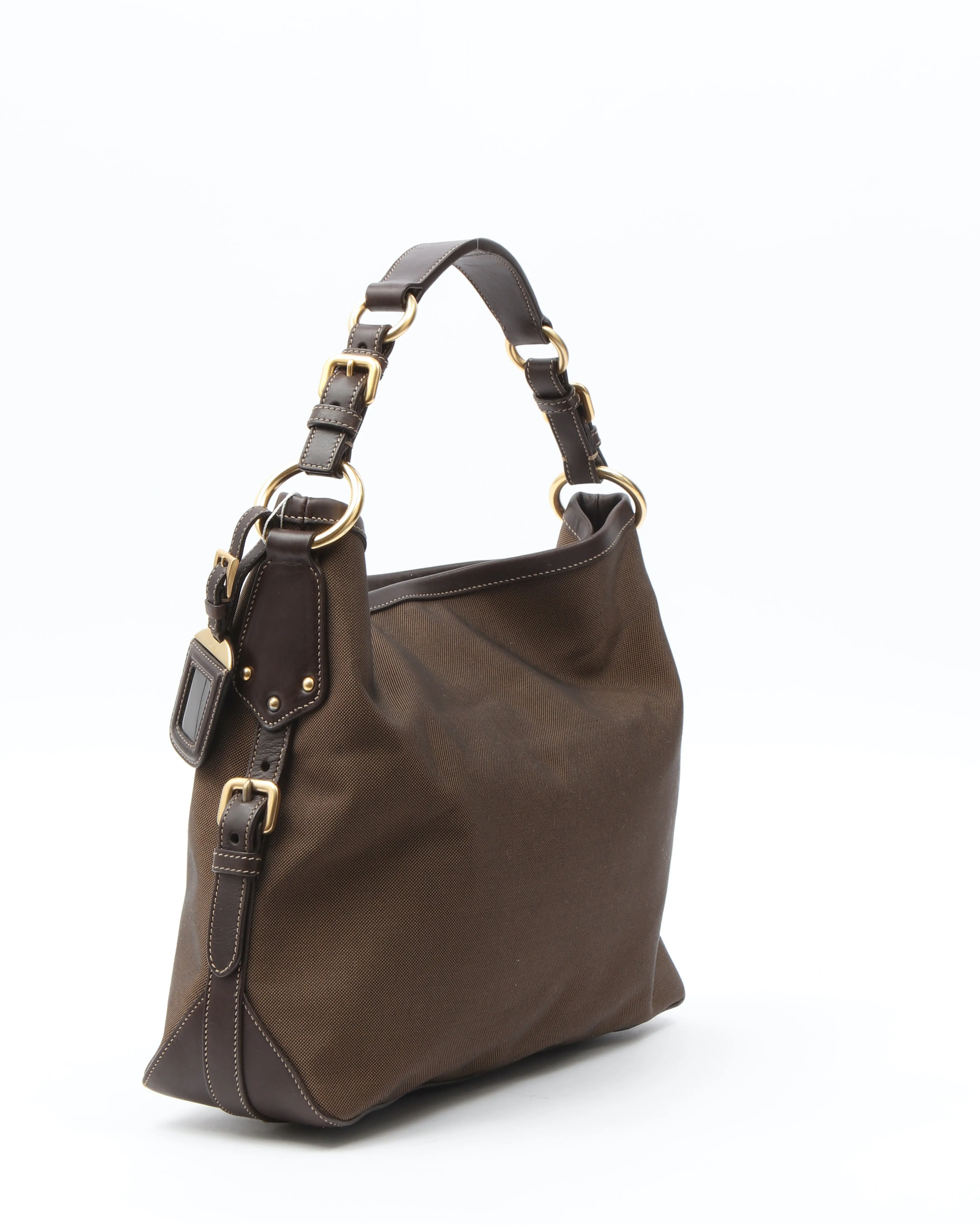Prada Brown Canvas Canapa Hobo Shoulder Bag