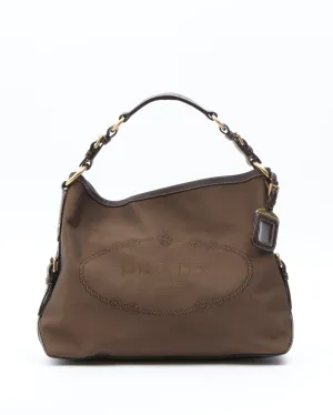 Prada Brown Canvas Canapa Hobo Shoulder Bag