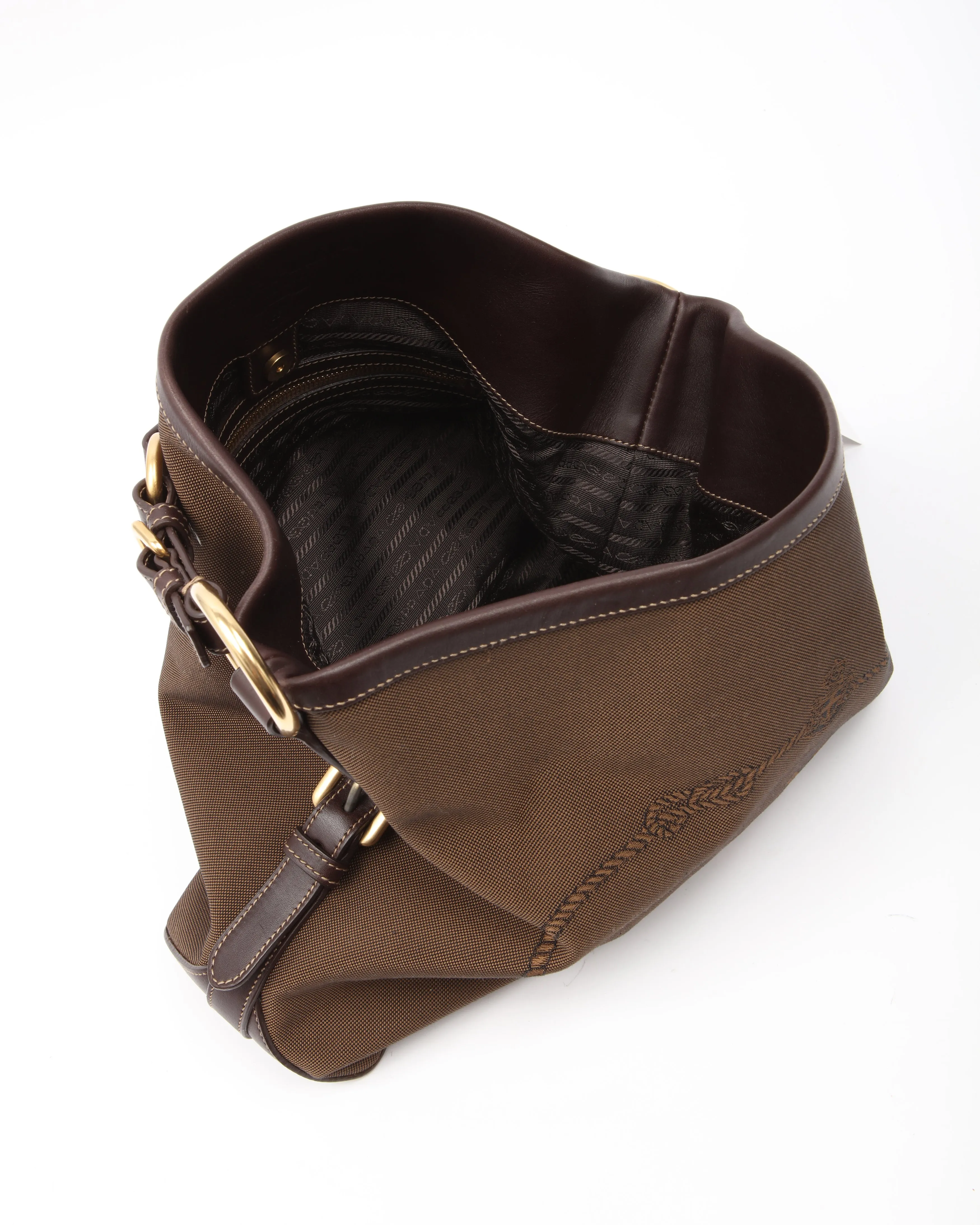 Prada Brown Canvas Canapa Hobo Shoulder Bag