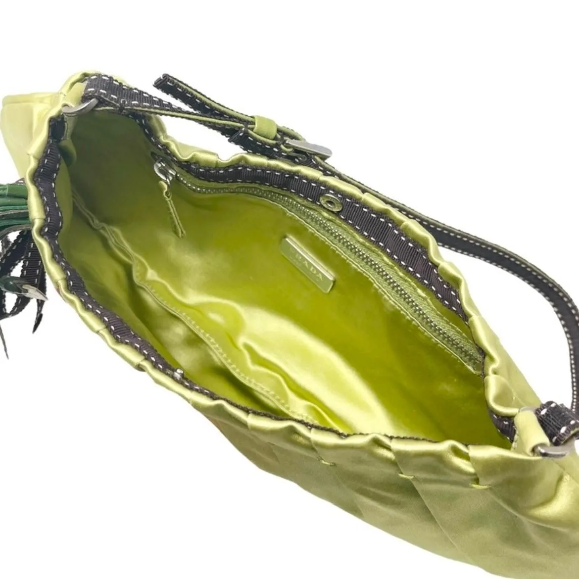 Prada Lime Green Satin Floral Shoulder Bag