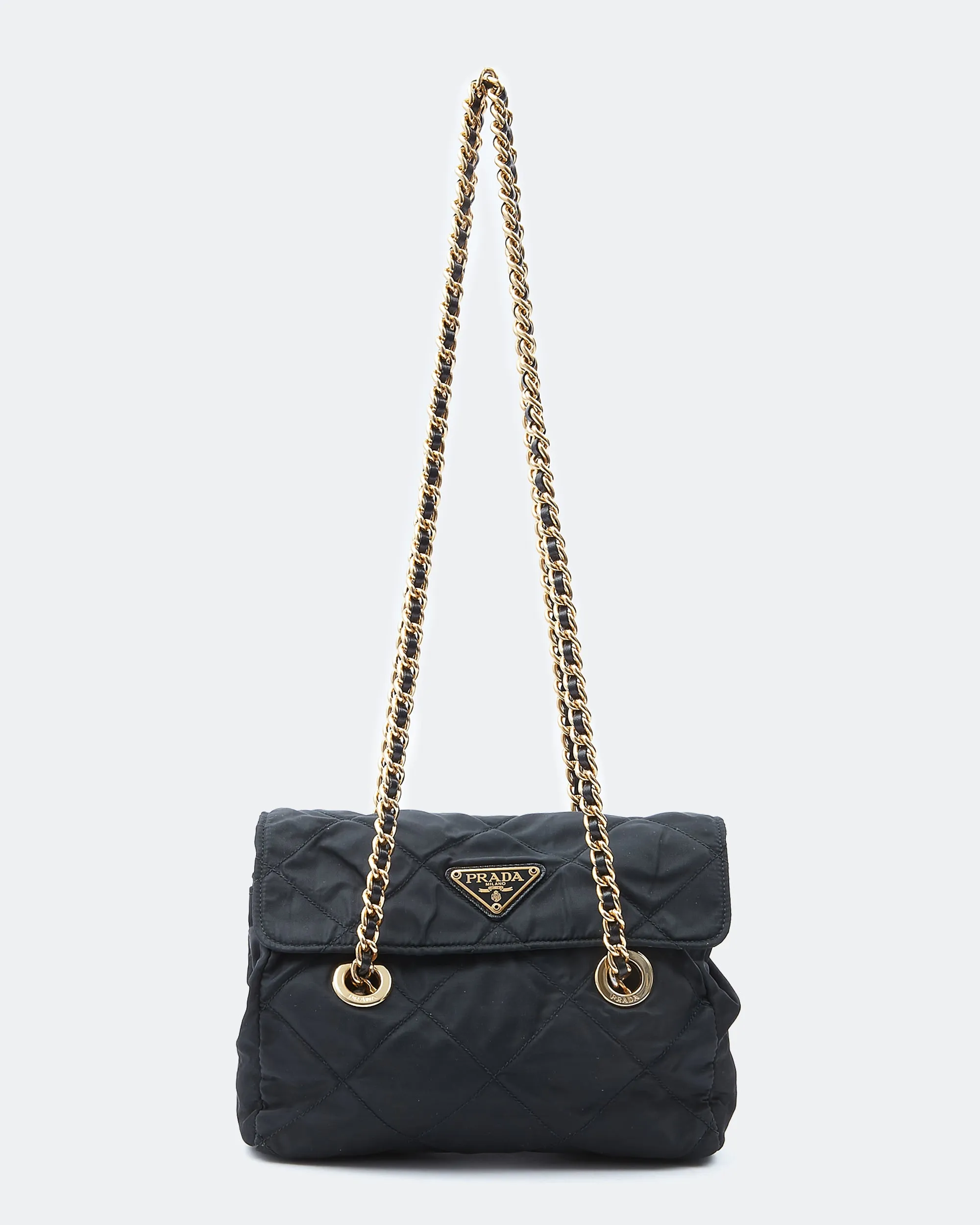 Prada Nylon Black Tessuto Chain Flap Shoulder Bag