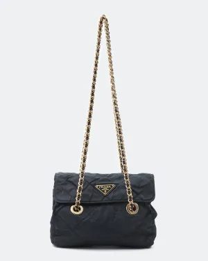 Prada Nylon Black Tessuto Chain Flap Shoulder Bag