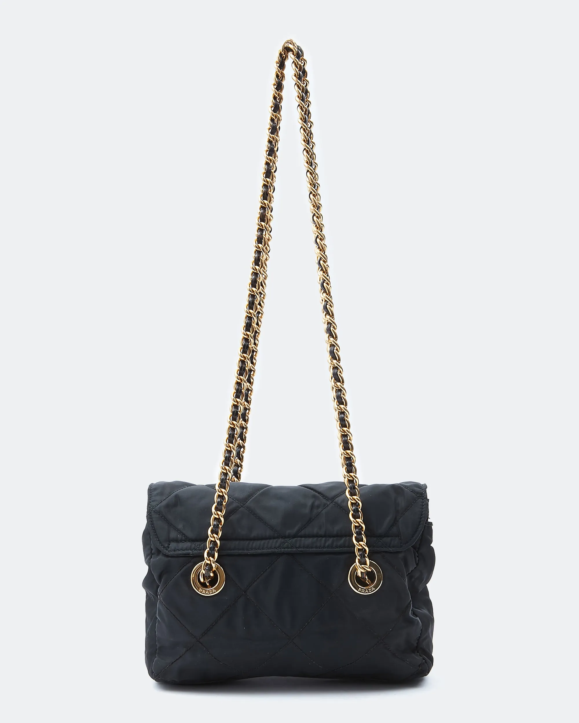 Prada Nylon Black Tessuto Chain Flap Shoulder Bag