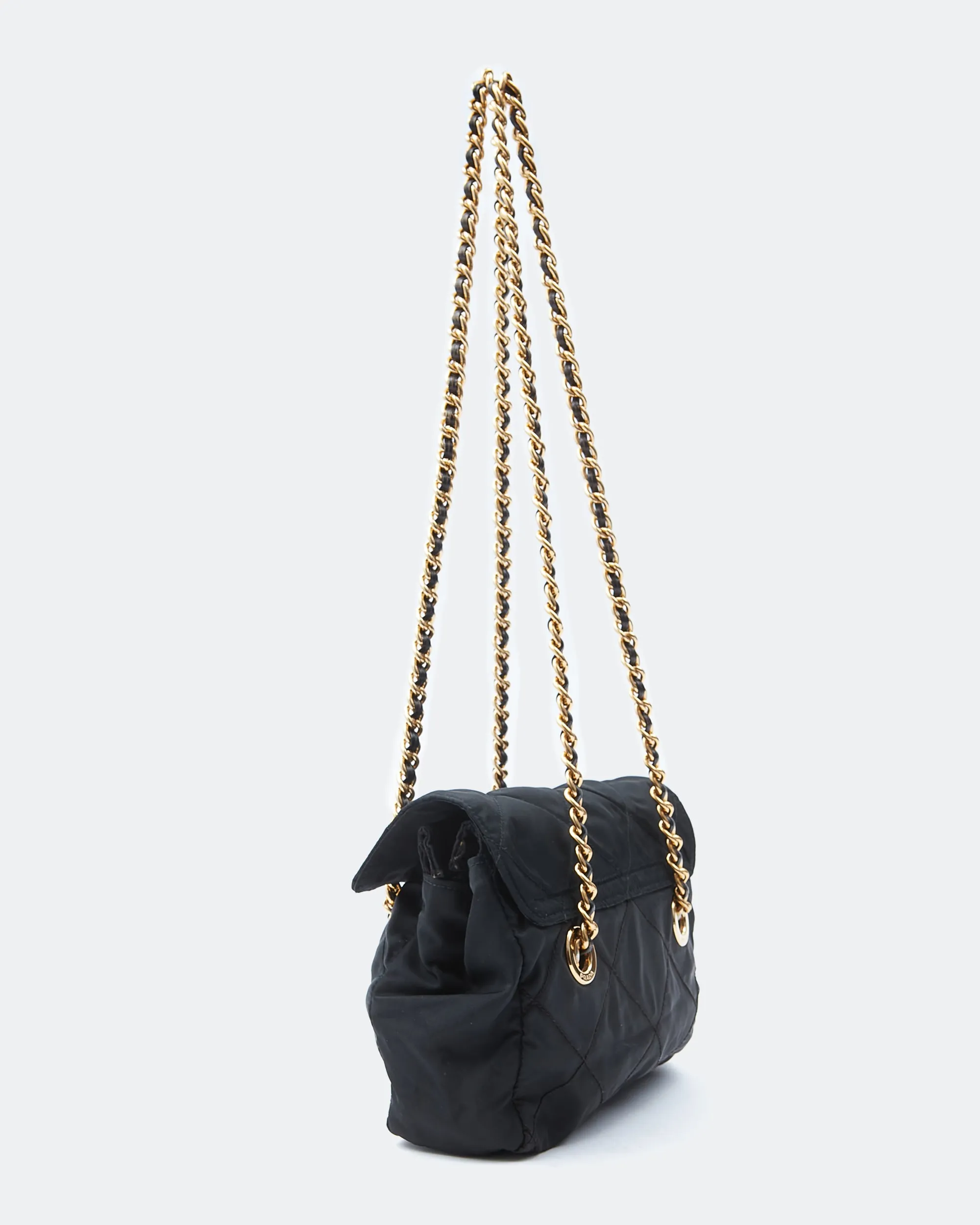 Prada Nylon Black Tessuto Chain Flap Shoulder Bag