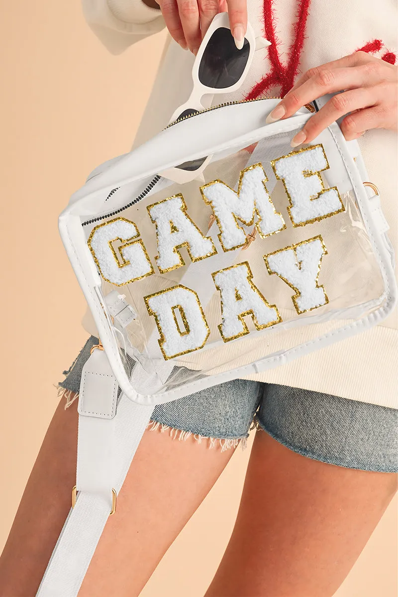 PREORDER! ETA 3/21 White Chenille Game Day Clear Crossbody **SHIPPING EXPECTED TO BEGIN ON DATE 3/21**