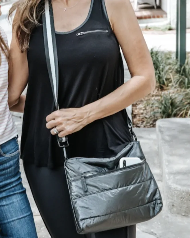 Puffer Crossbody Purse | Black Shimmer