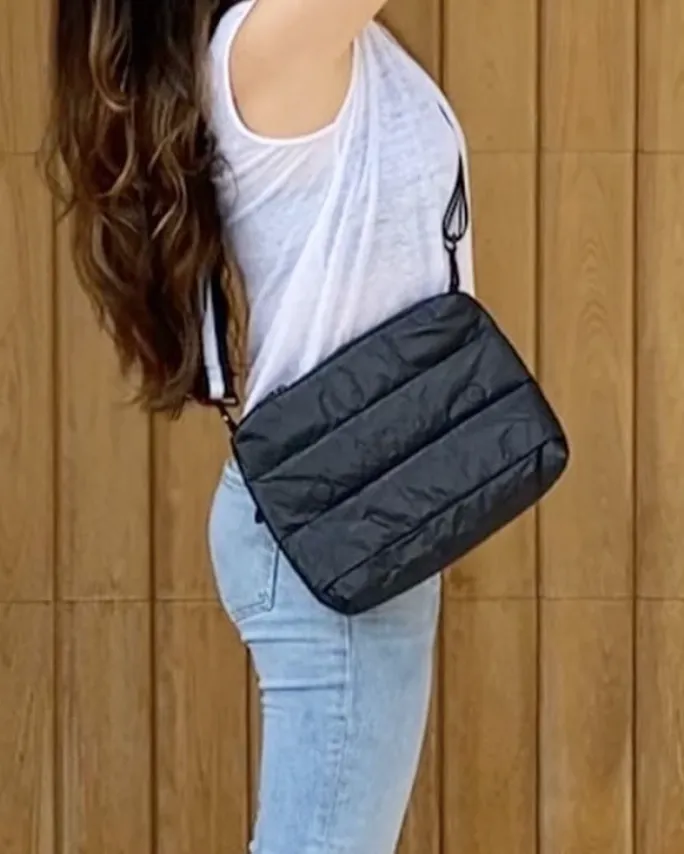 Puffer Crossbody Purse | Black Shimmer