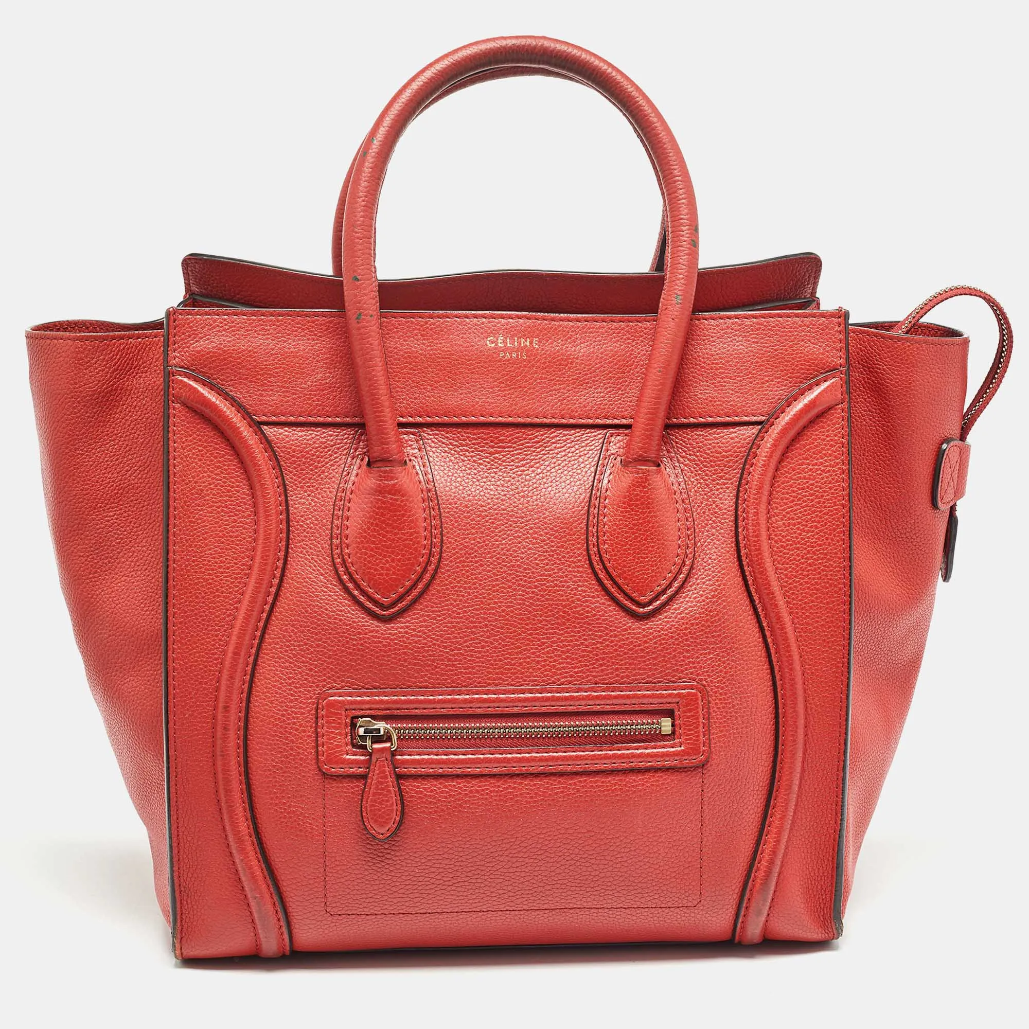 Red Leather Mini Luggage Tote