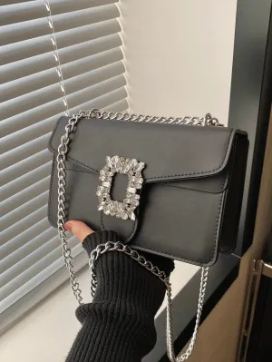 Rhinestone Decor Crossbody Bag - Black