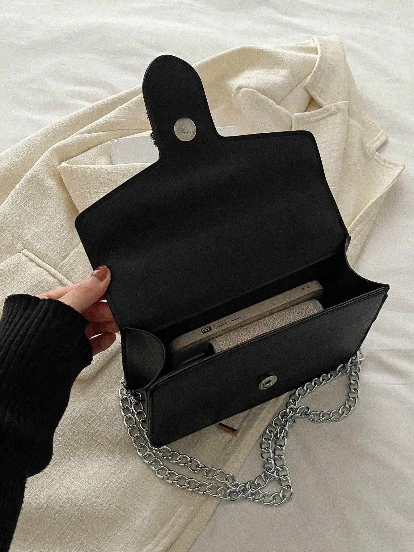 Rhinestone Decor Crossbody Bag - Black