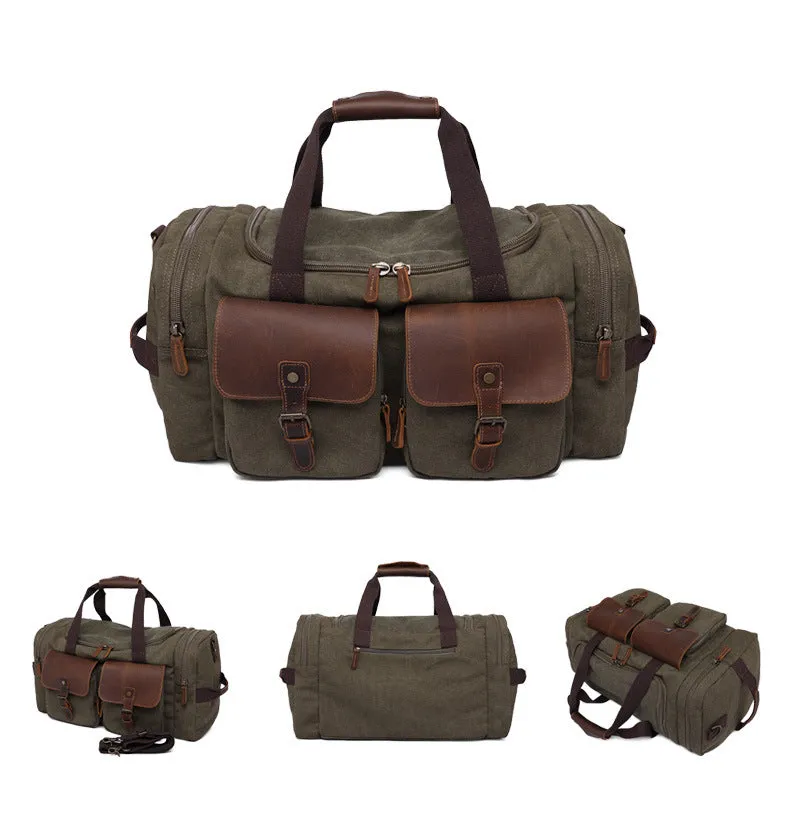 ROCKCOW Weekender Overnight Bag Canvas Genuine Leather Travel Duffel Tote AF14