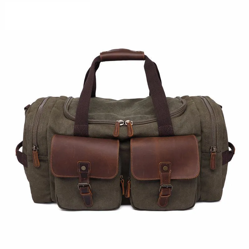ROCKCOW Weekender Overnight Bag Canvas Genuine Leather Travel Duffel Tote AF14