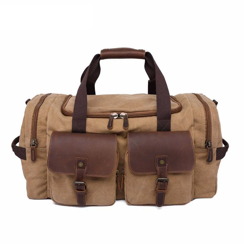 ROCKCOW Weekender Overnight Bag Canvas Genuine Leather Travel Duffel Tote AF14