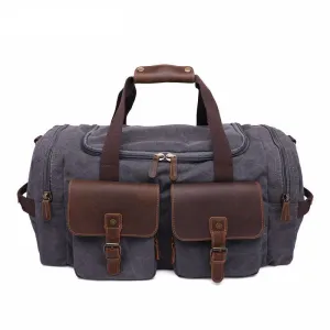 ROCKCOW Weekender Overnight Bag Canvas Genuine Leather Travel Duffel Tote AF14
