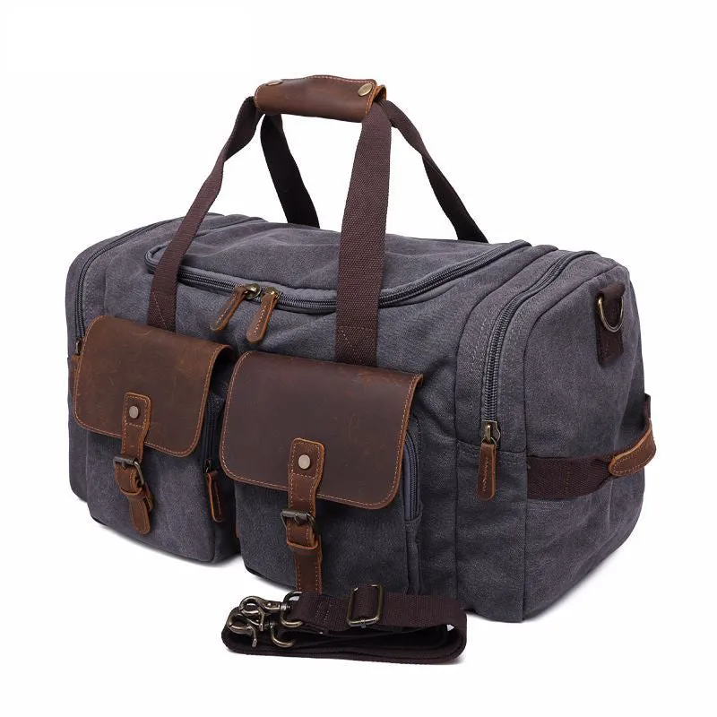 ROCKCOW Weekender Overnight Bag Canvas Genuine Leather Travel Duffel Tote AF14