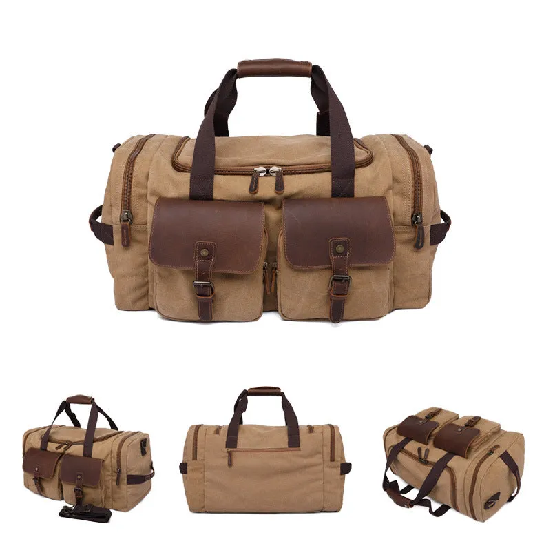 ROCKCOW Weekender Overnight Bag Canvas Genuine Leather Travel Duffel Tote AF14