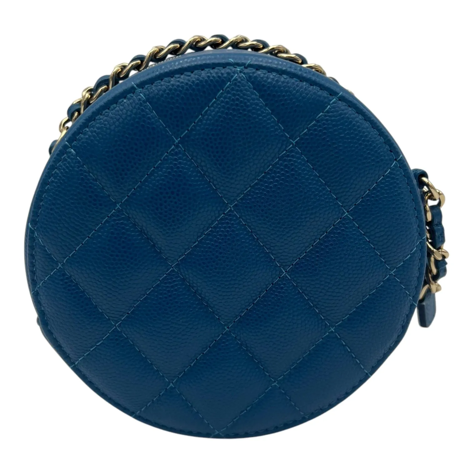 Round CC Crossbody Bag Blue in Caviar Leather, Gold hardware