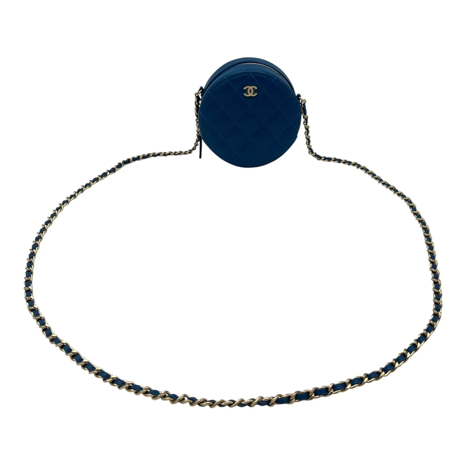 Round CC Crossbody Bag Blue in Caviar Leather, Gold hardware