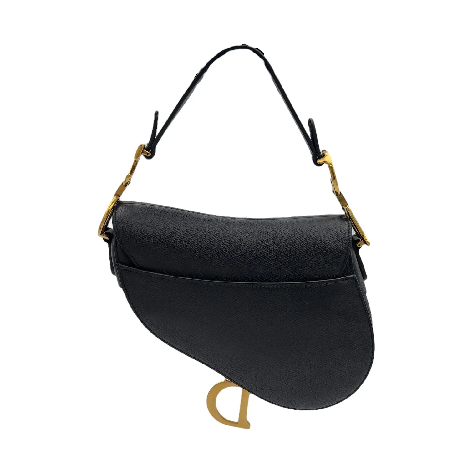 Saddle with Strap Mini Black Crossbody Bag in Calfskin, Brushed Gold hardware