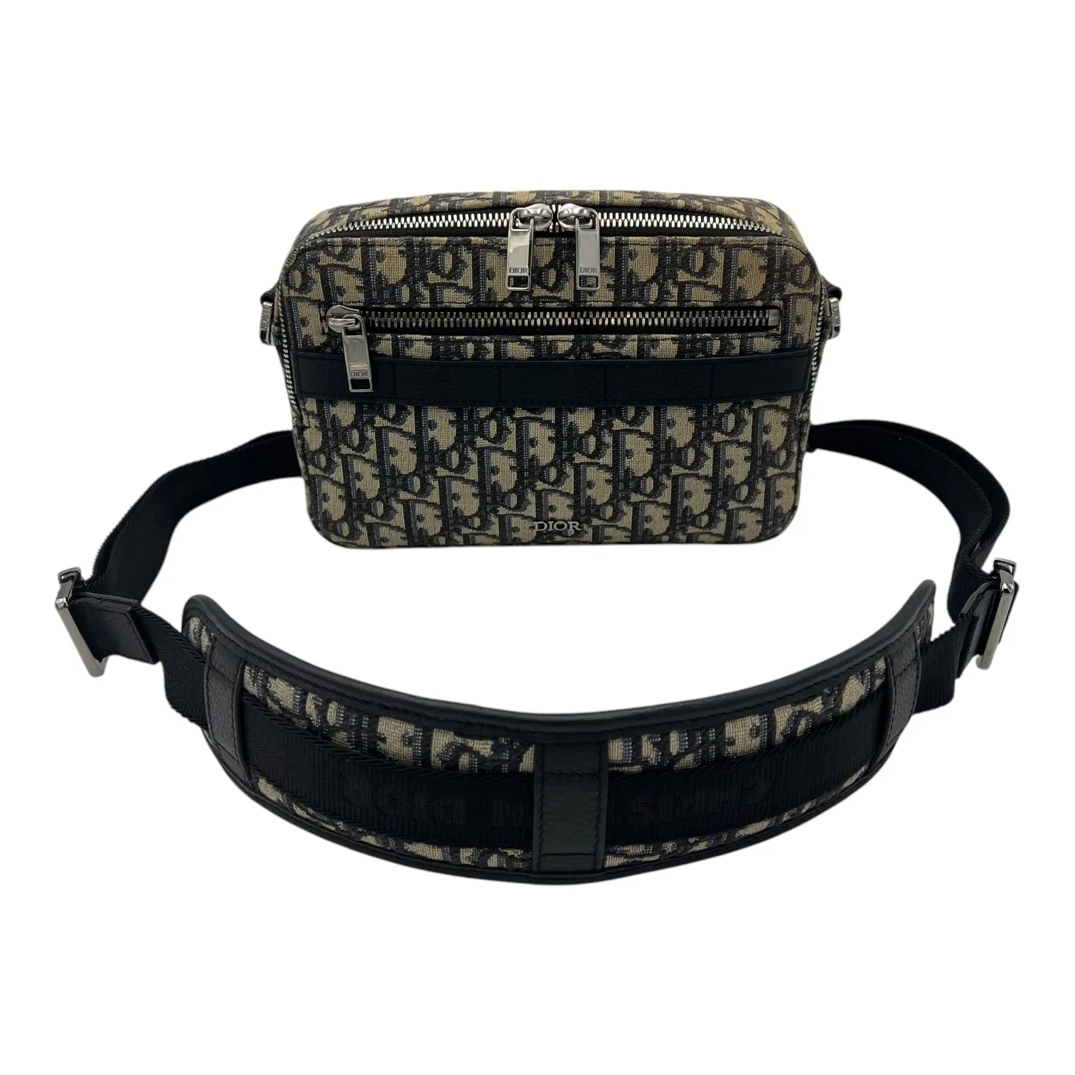 Safari Crossbody Bag Blue in Jacquard, Silver hardware
