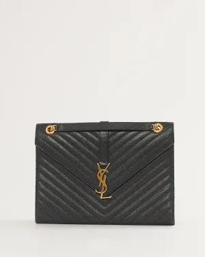 Saint Laurent Black Grained Leather Large Envelope Flap Bag