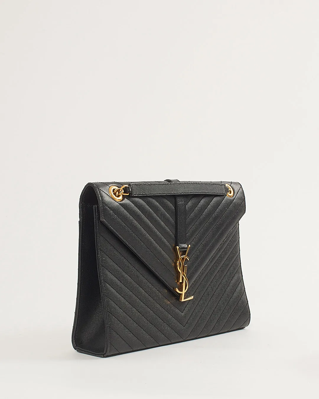 Saint Laurent Black Grained Leather Large Envelope Flap Bag