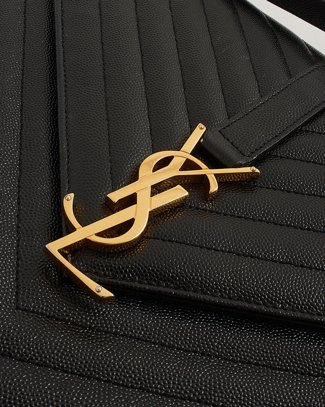 Saint Laurent Black Grained Leather Large Envelope Flap Bag