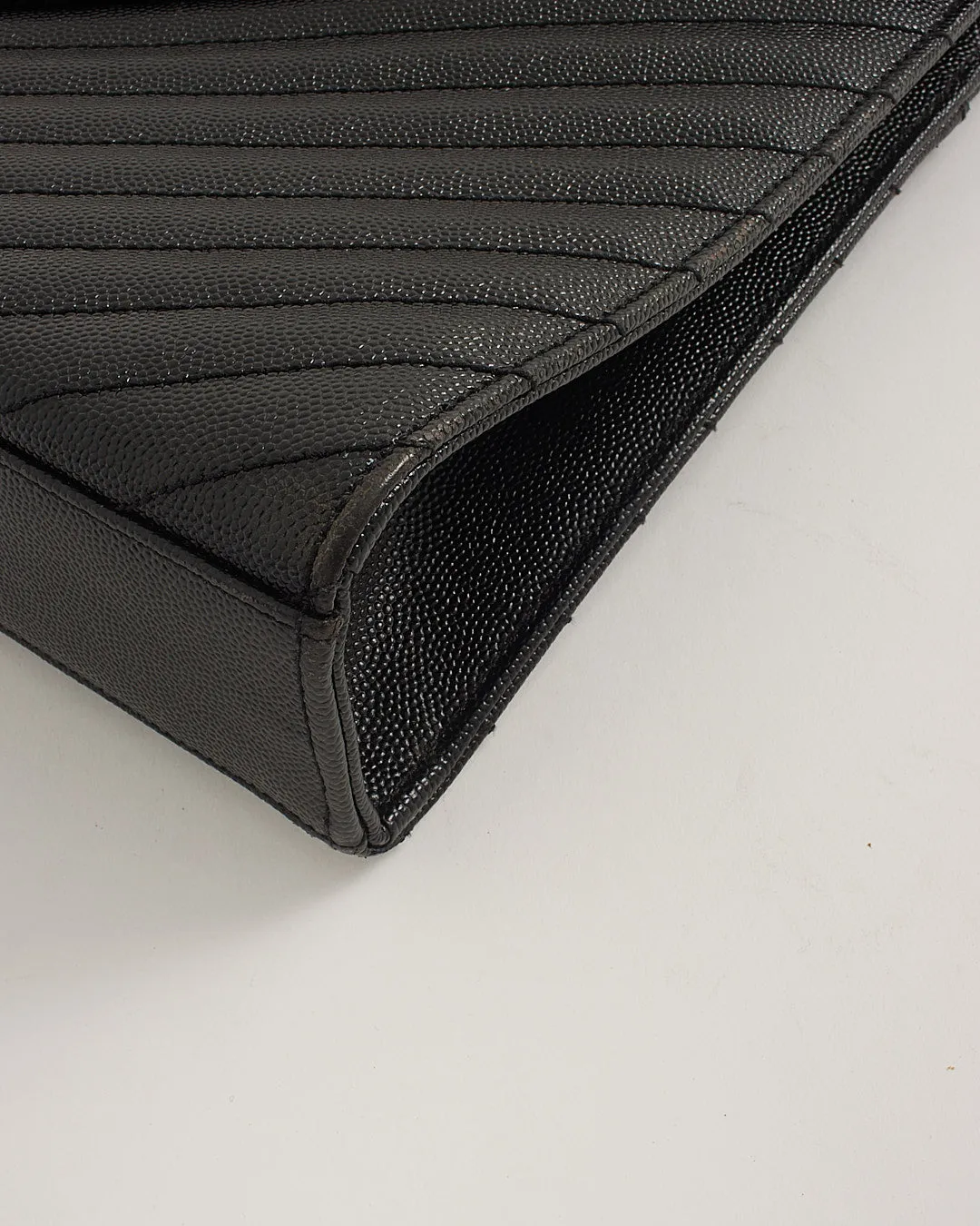 Saint Laurent Black Grained Leather Large Envelope Flap Bag