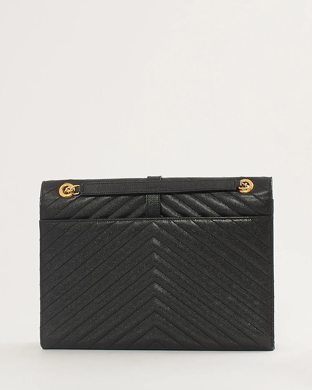 Saint Laurent Black Grained Leather Large Envelope Flap Bag