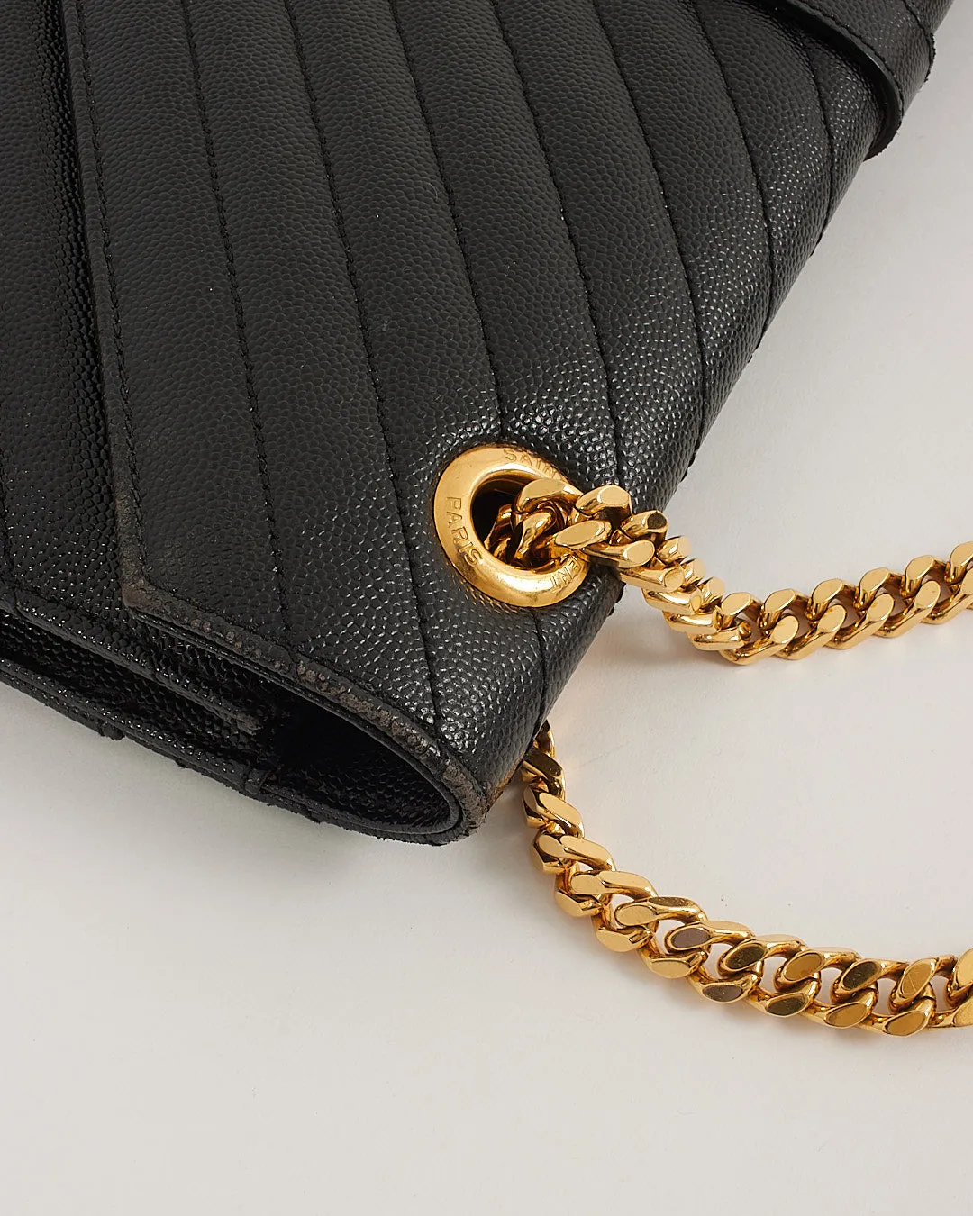 Saint Laurent Black Grained Leather Large Envelope Flap Bag