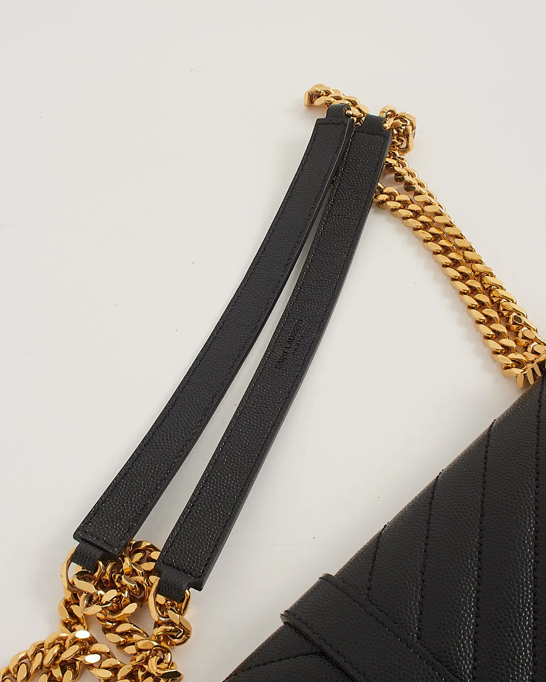 Saint Laurent Black Grained Leather Large Envelope Flap Bag