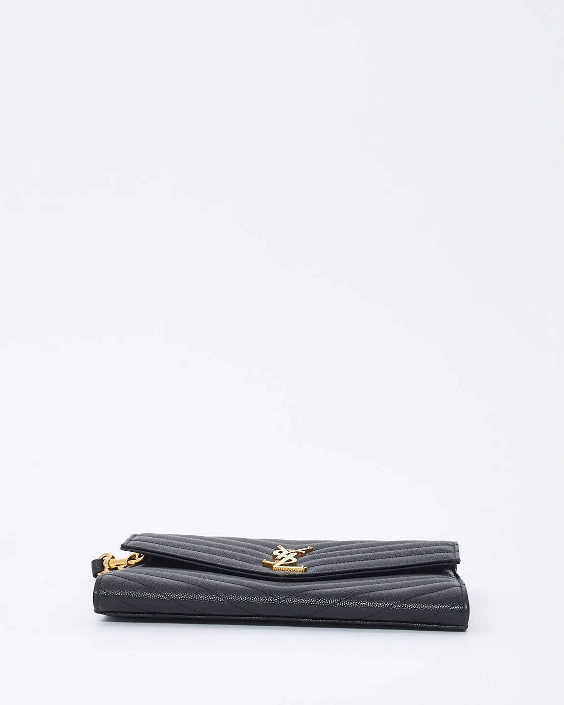 Saint Laurent Black Grained Leather Matlassé Wristlet Cassandra Clutch