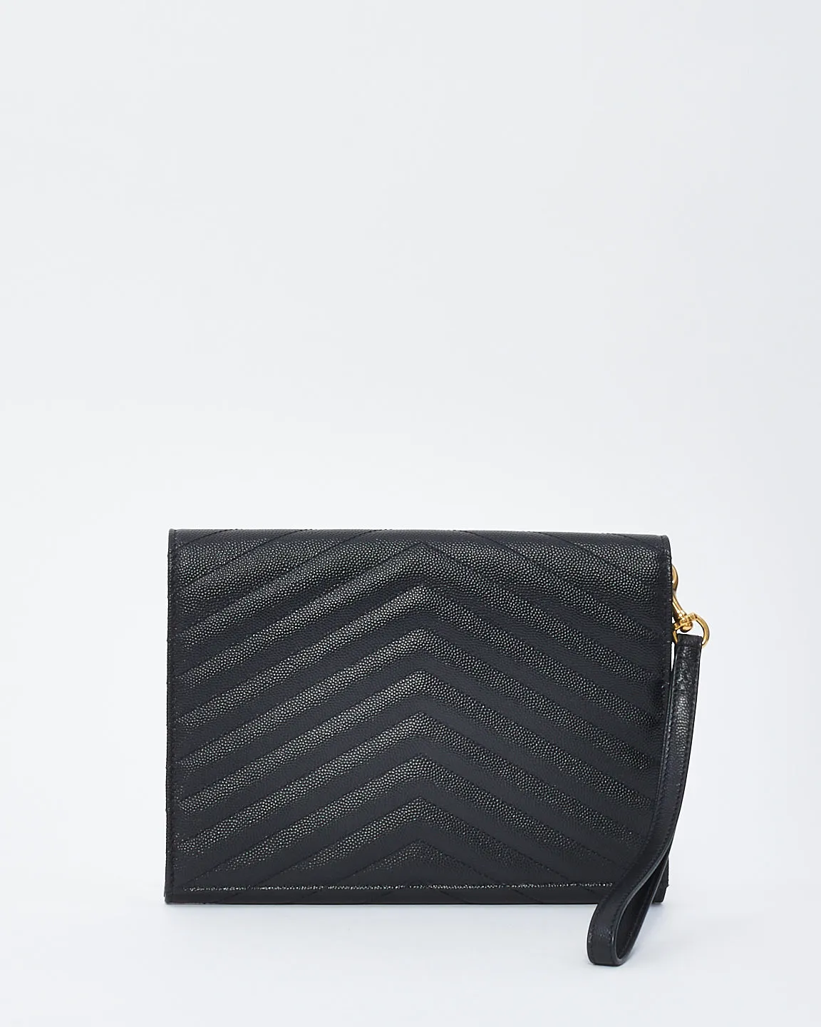 Saint Laurent Black Grained Leather Matlassé Wristlet Cassandra Clutch