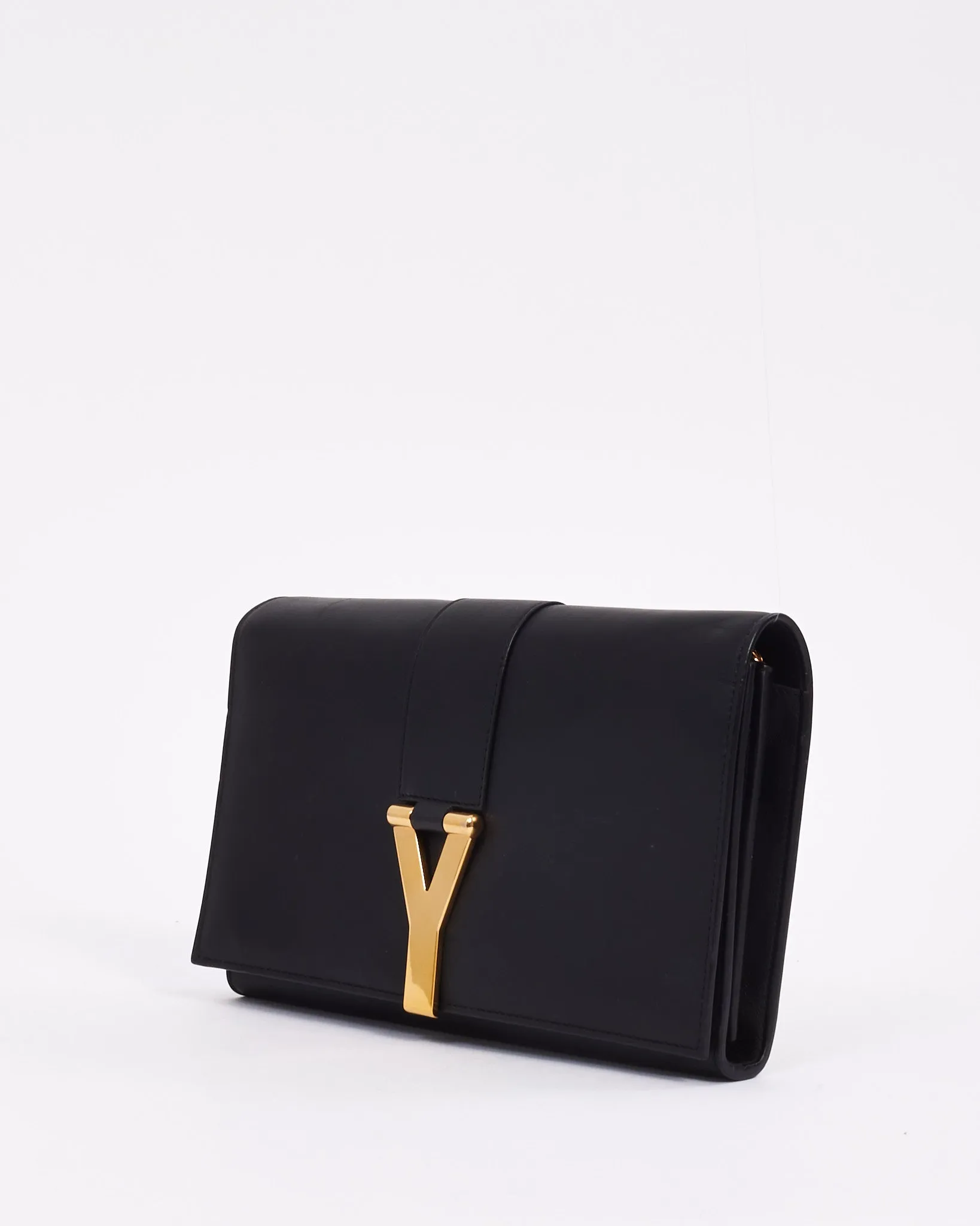 Saint Laurent Black Leather Y Chyc Clutch with Chain Strap