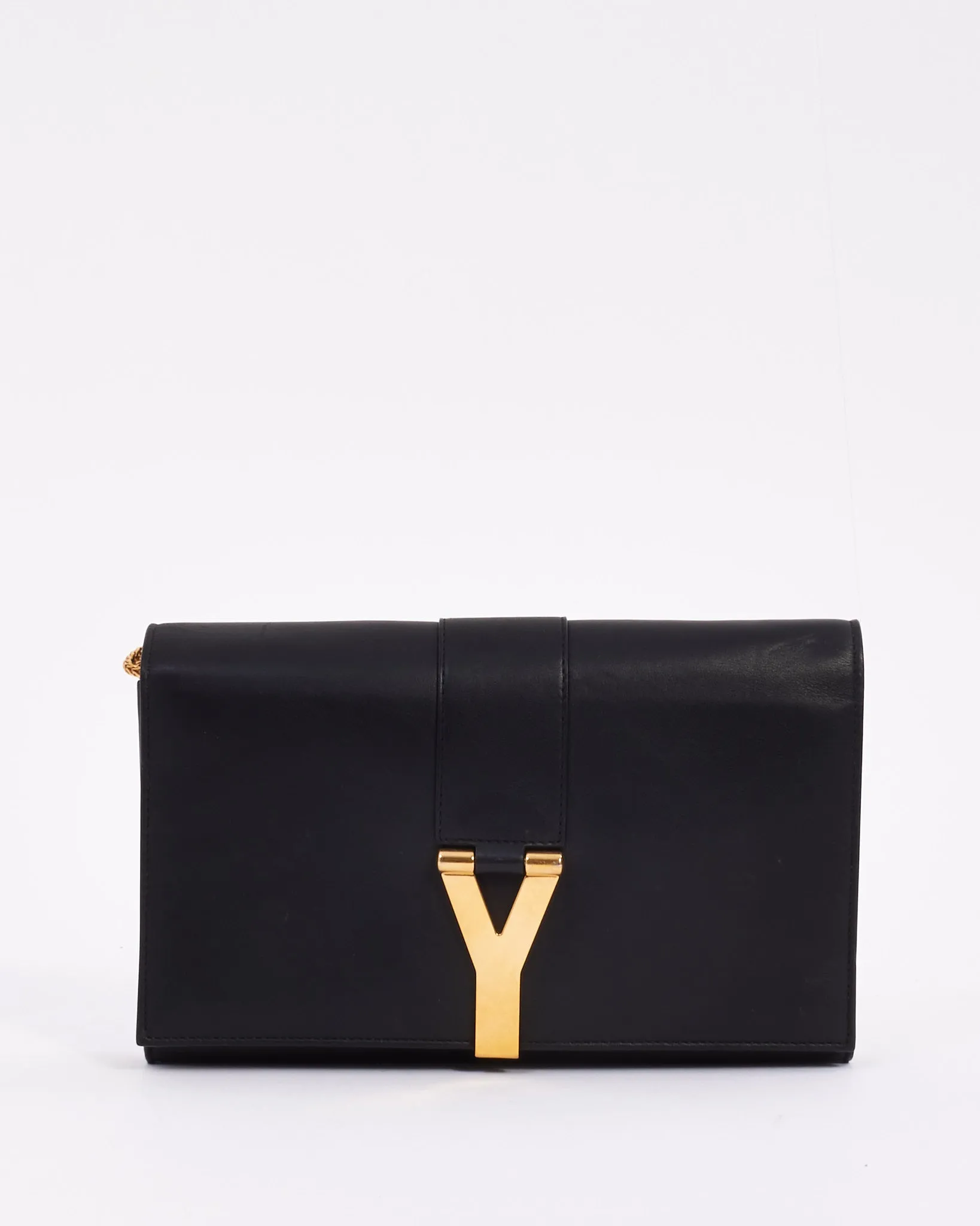 Saint Laurent Black Leather Y Chyc Clutch with Chain Strap