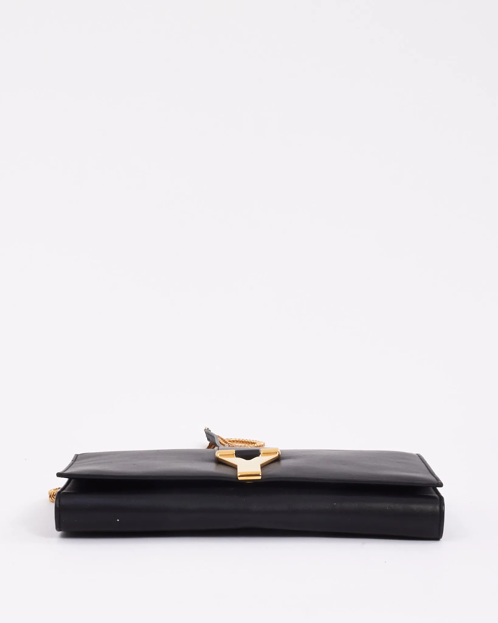 Saint Laurent Black Leather Y Chyc Clutch with Chain Strap