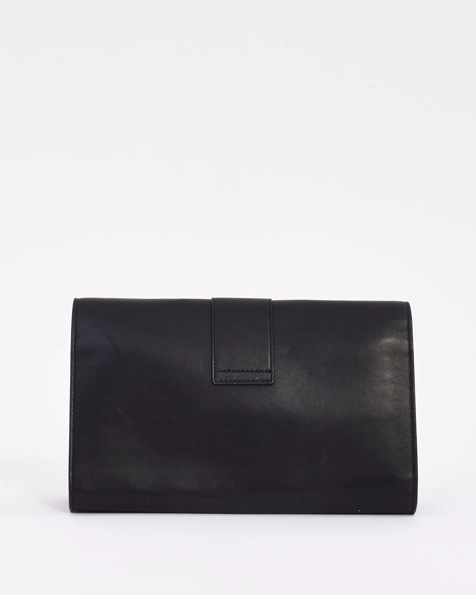 Saint Laurent Black Leather Y Chyc Clutch with Chain Strap