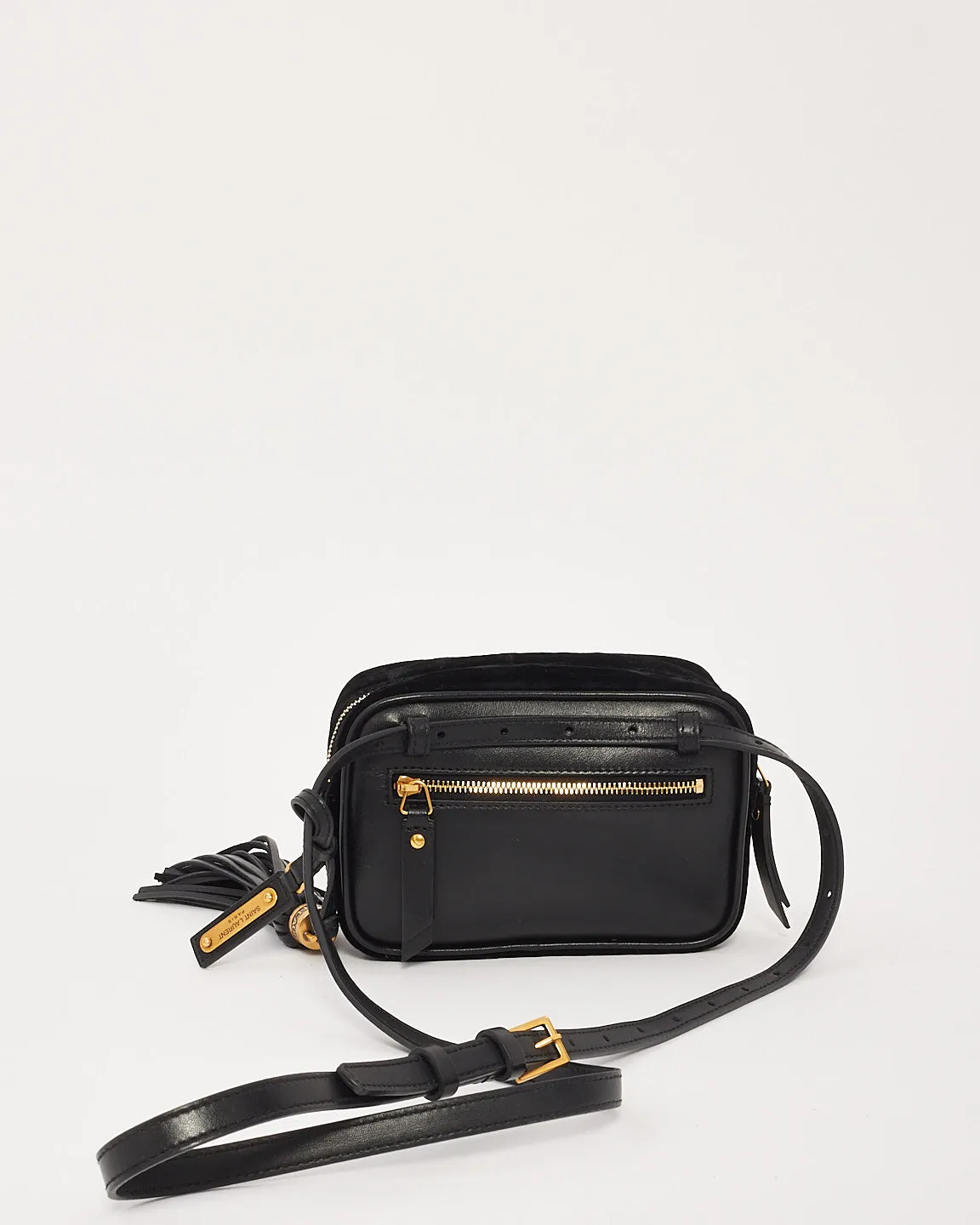 Saint Laurent Black Velvet Monogram Chevron Belt Bag