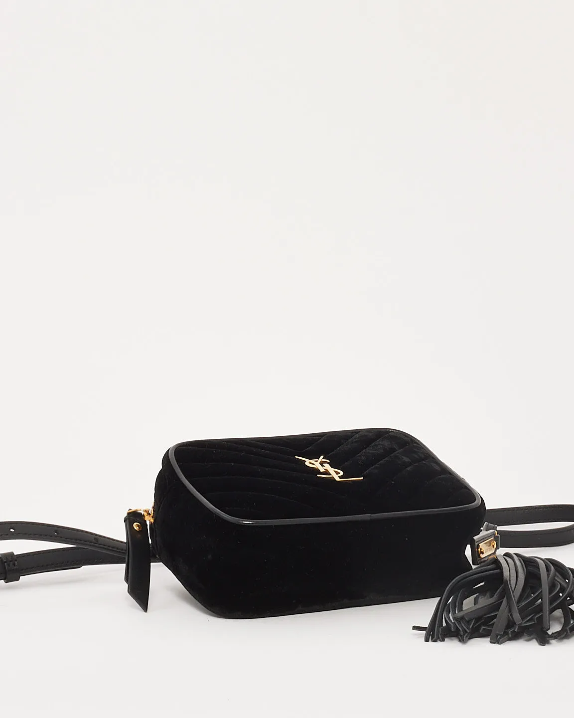 Saint Laurent Black Velvet Monogram Chevron Belt Bag