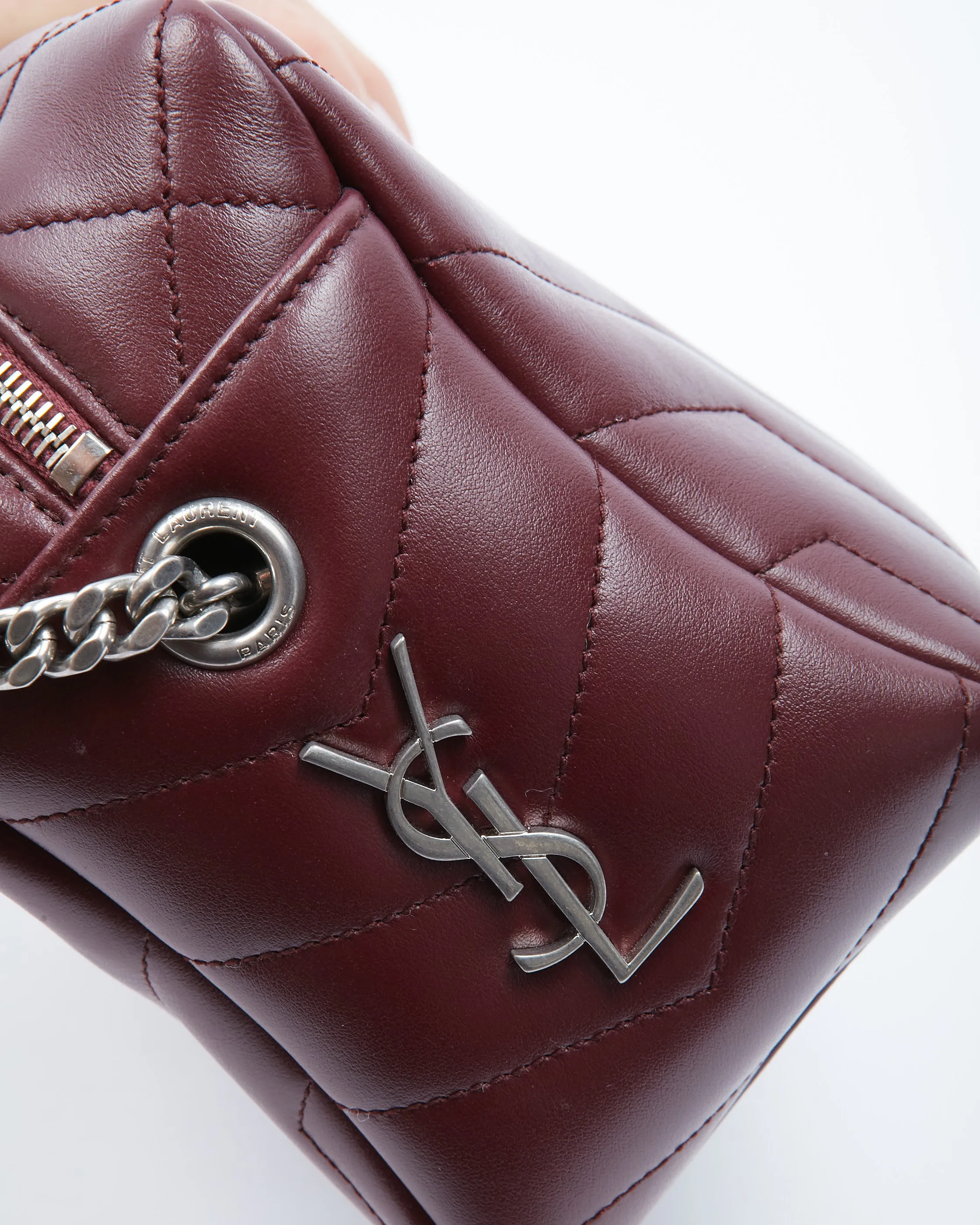 Saint Laurent Burgundy Chevron Square Chain Crossbody Bag