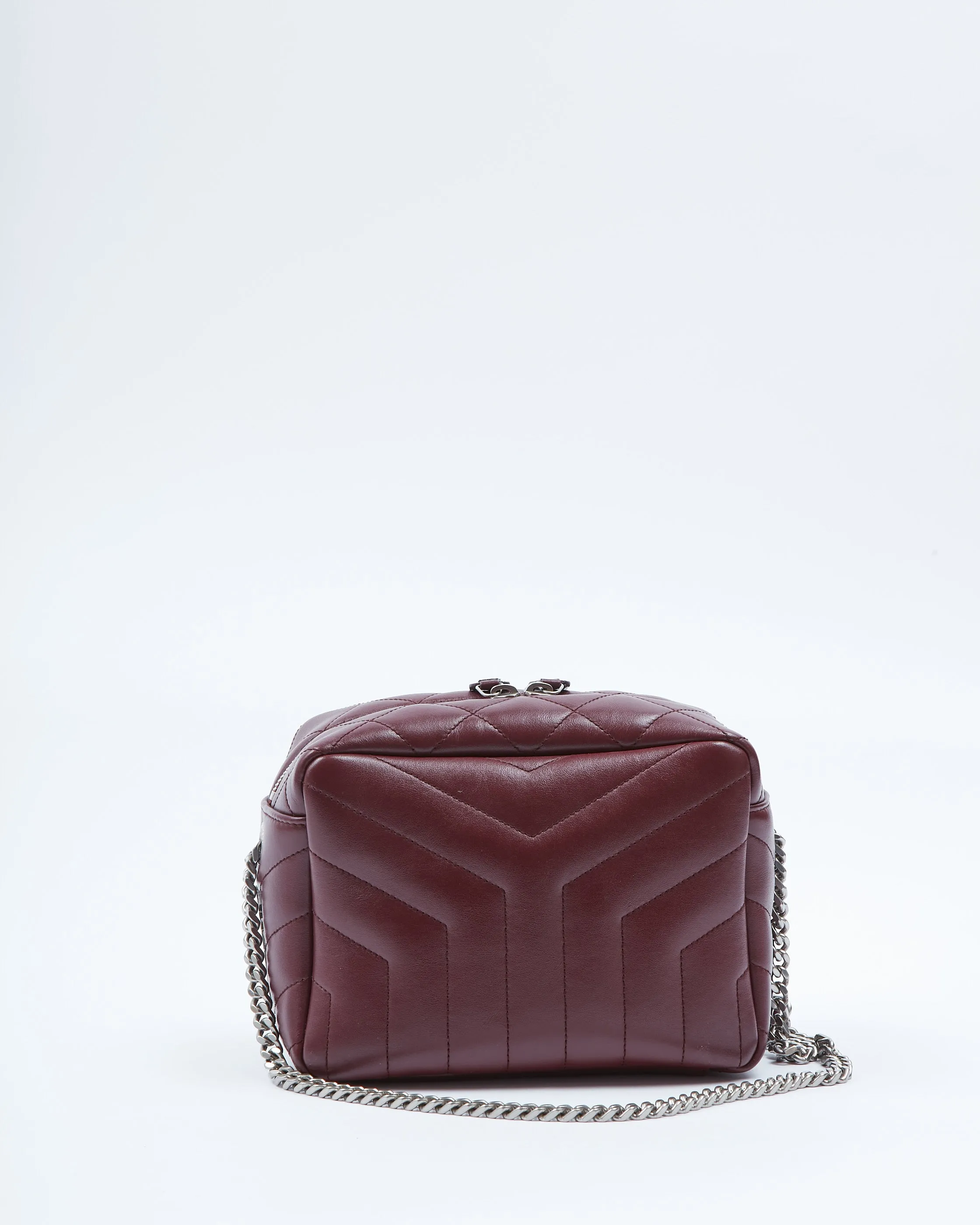 Saint Laurent Burgundy Chevron Square Chain Crossbody Bag