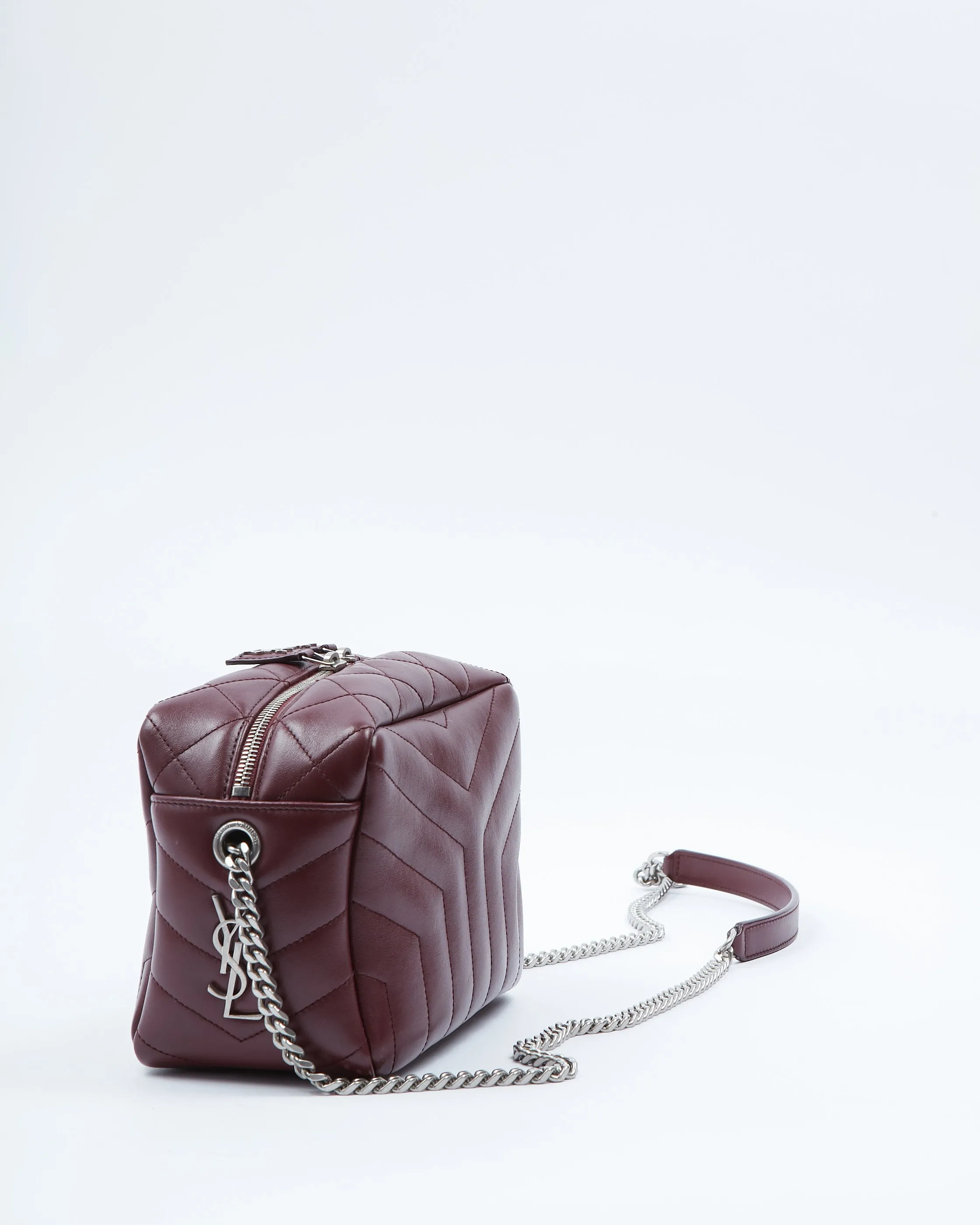 Saint Laurent Burgundy Chevron Square Chain Crossbody Bag