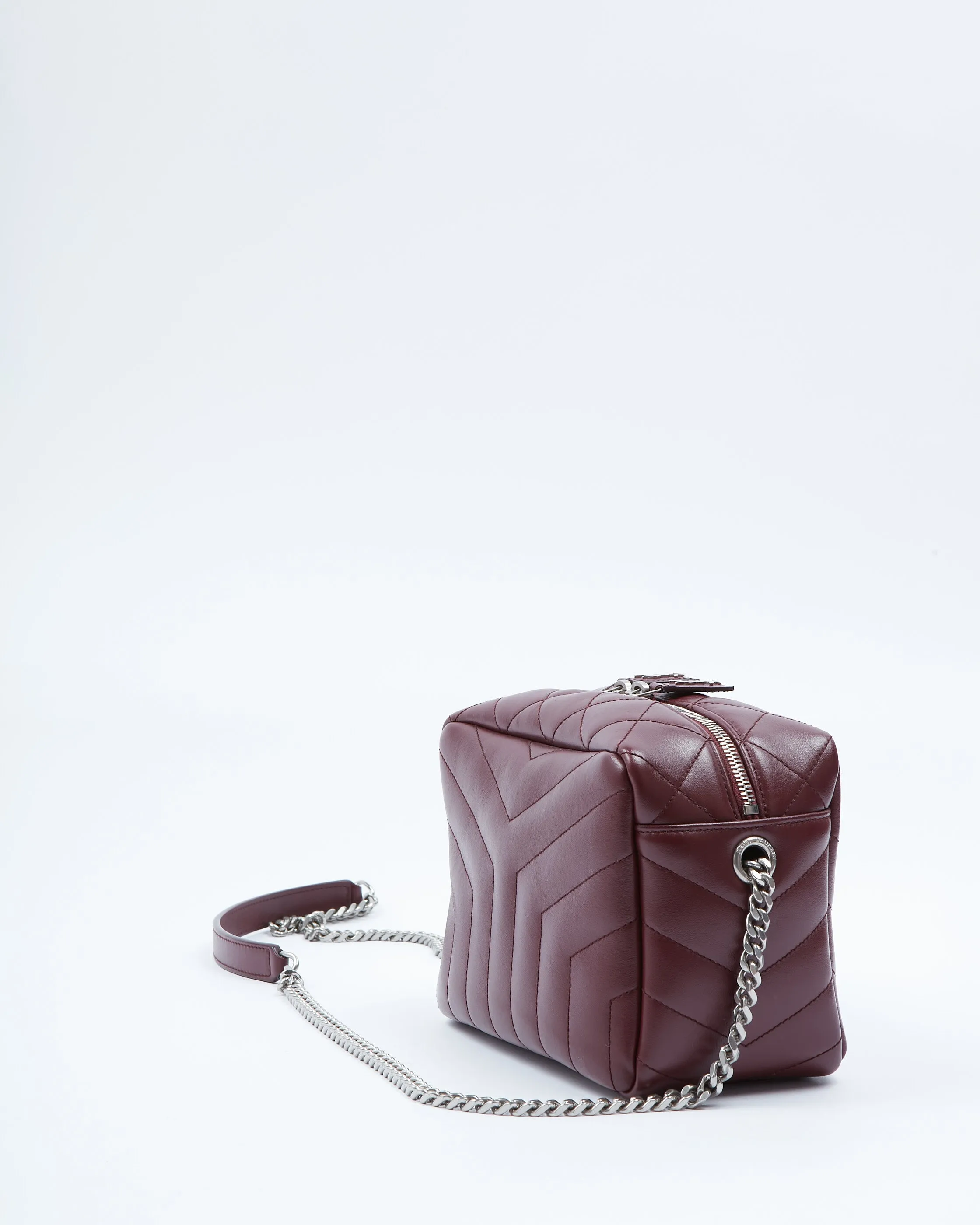 Saint Laurent Burgundy Chevron Square Chain Crossbody Bag