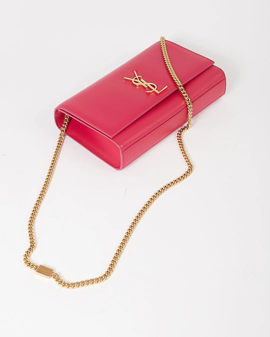 Saint Laurent Fuchsia Grained Leather Medium Kate Chain Bag