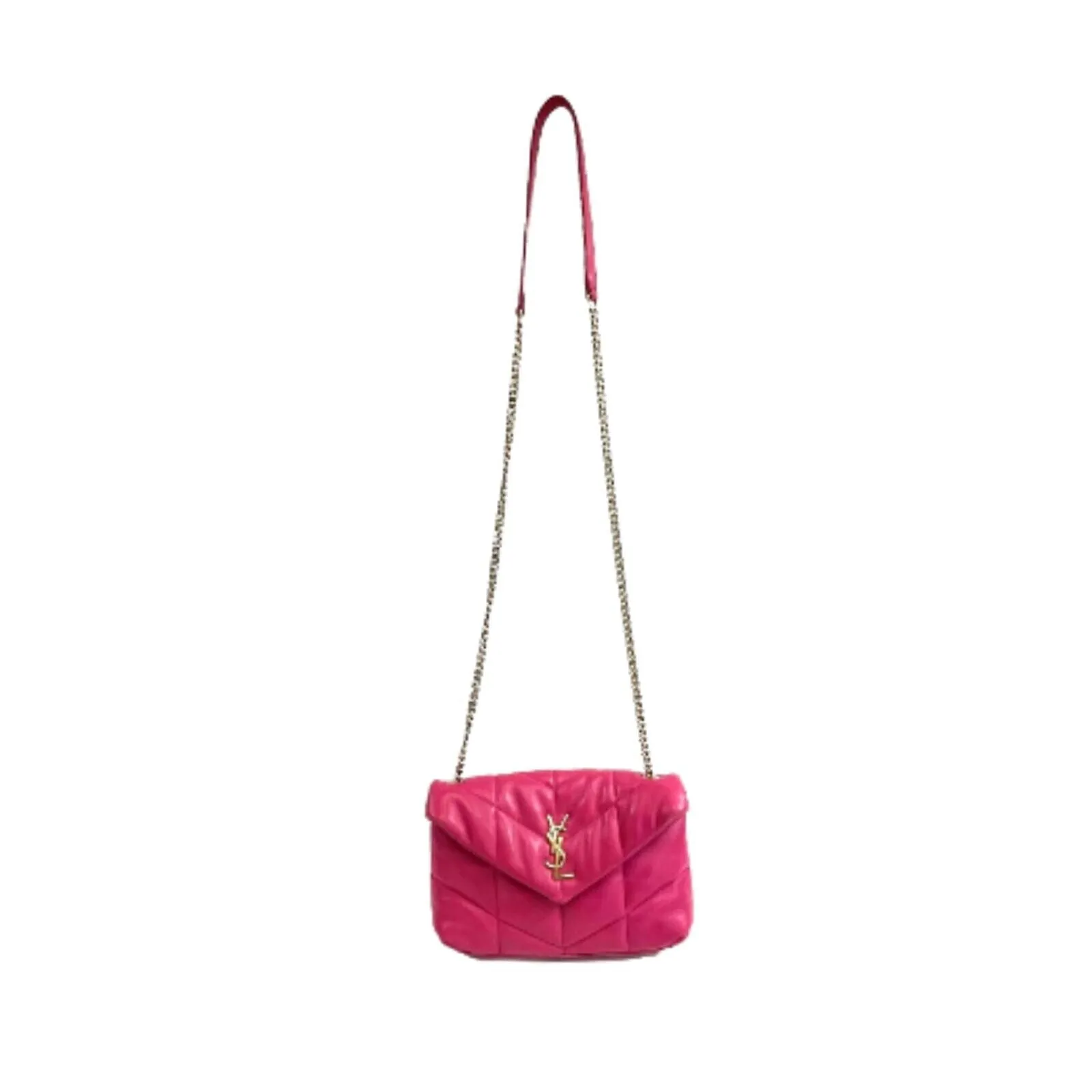 Saint Laurent - YSL - Puffer Toy Bag in Quilted Lambskin Fuschia Pink Crossbody