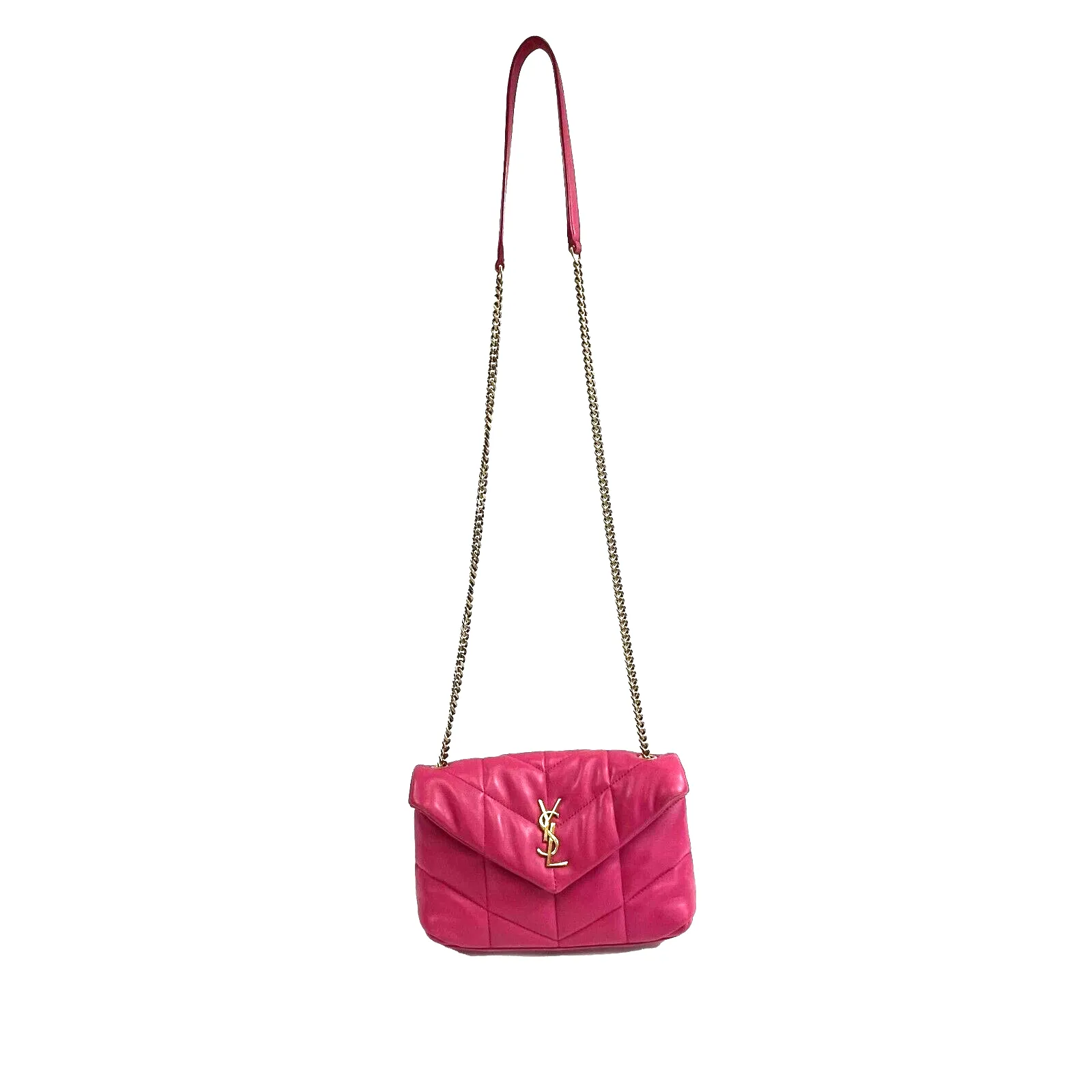 Saint Laurent - YSL - Puffer Toy Bag in Quilted Lambskin Fuschia Pink Crossbody