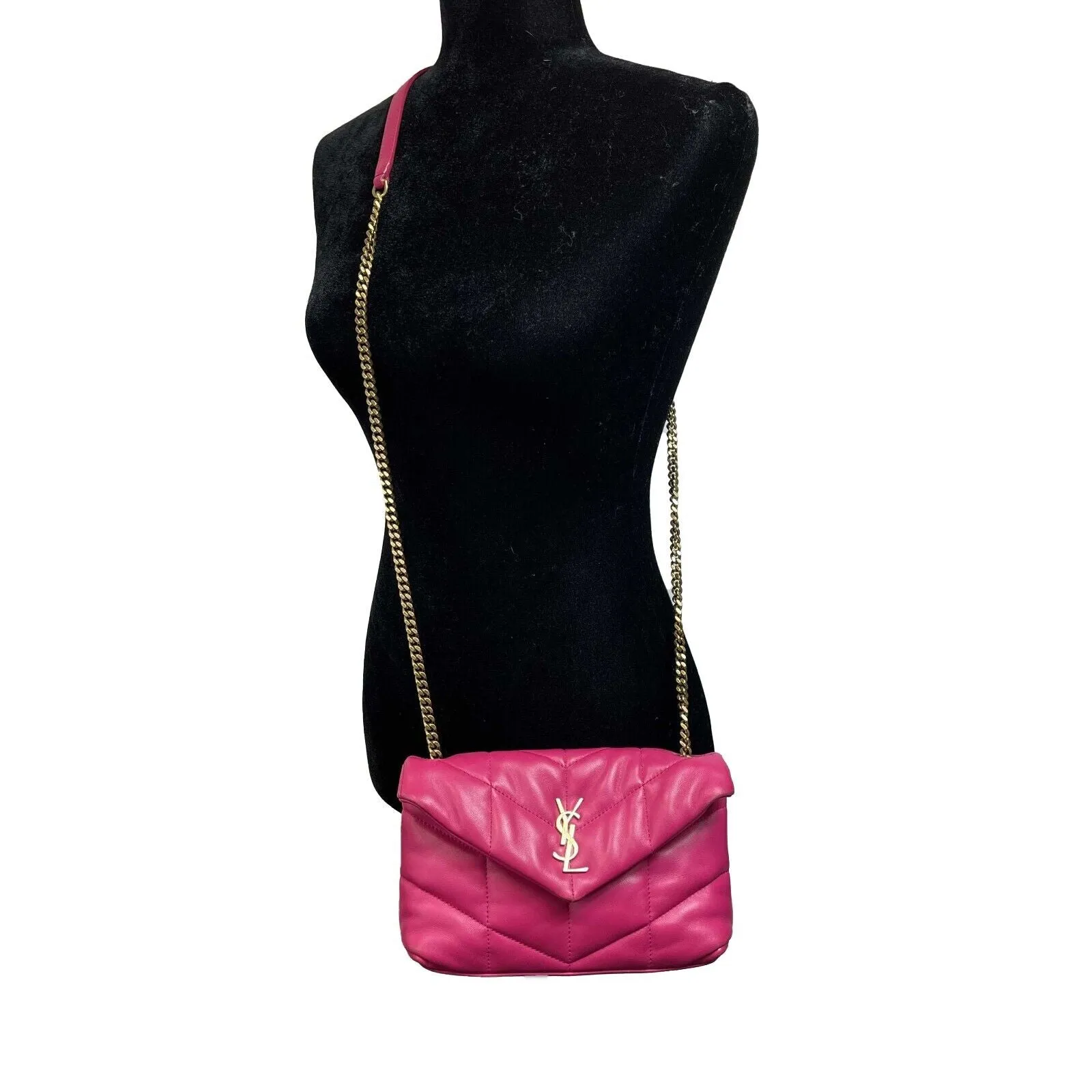 Saint Laurent - YSL - Puffer Toy Bag in Quilted Lambskin Fuschia Pink Crossbody